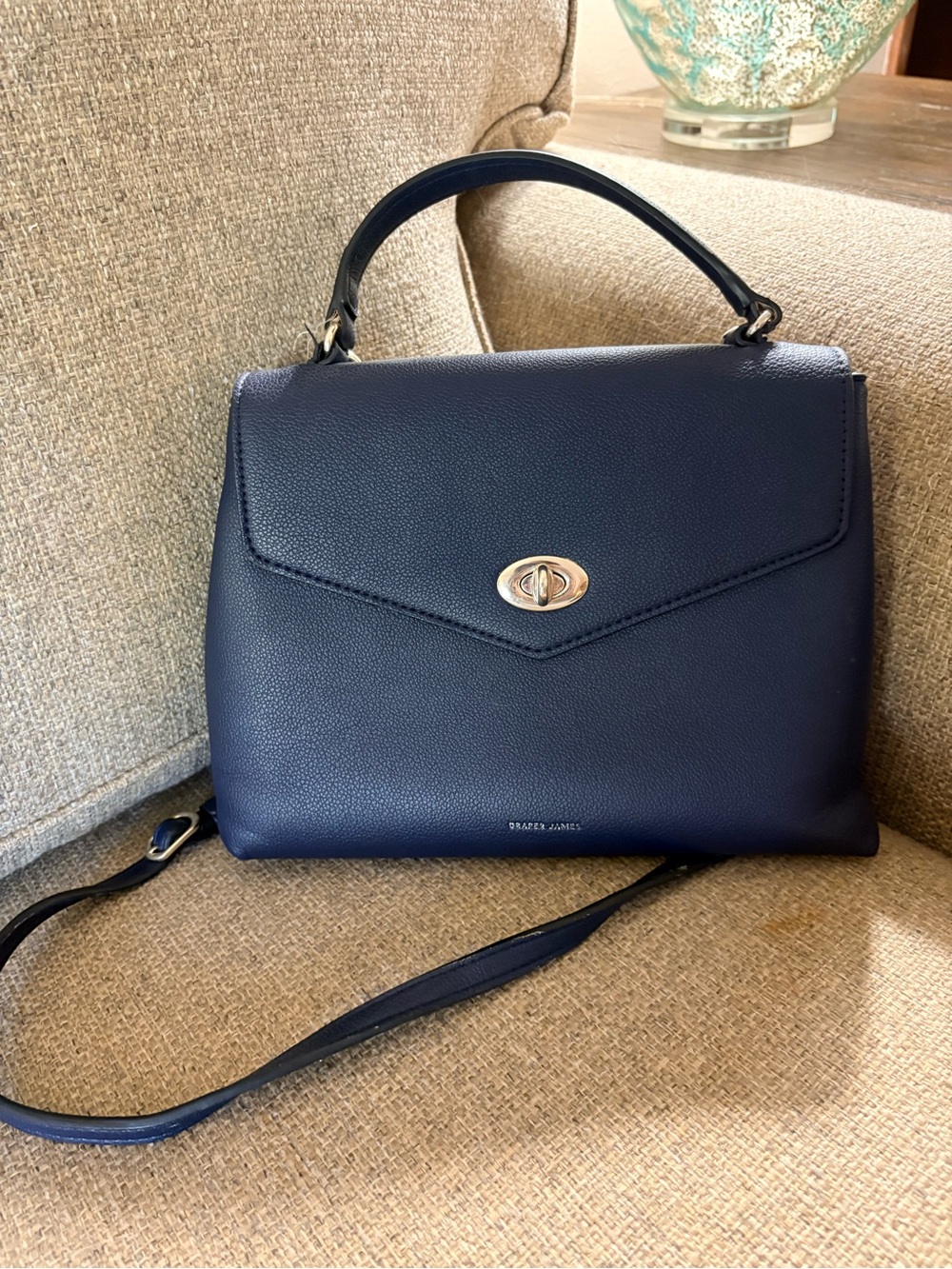 Draper James Navy Structured Top Handle Crossbody Bag Gold Hardware